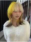 ブロンドとイエローとブラウンのデザインカラー（ブリーチ２回）