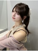 顔まわりカット シースルーバング フェイスレイヤーポニーテール
