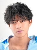 黒髪ビジネス波巻きツイストスパイラルニュアンスシャドウパーマ