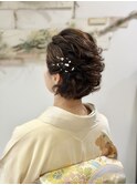 ショートさんの訪問着ハーフアップ