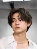 波巻きシャドウパーマセンターパートツイストスパイラルパーマ
