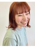切りっぱなしボブ×オレンジカラー