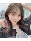 ミディアムシースルーぱっつん前髪おくれ毛ロブロングボブ