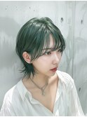 くすみグリーンカラー/推しカラー/ショートウルフ
