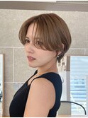 くびレイヤーボブルフネビージュ小顔ワンレンこなれミディ