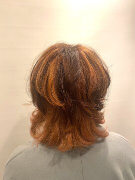 六本木美容室 西麻布店 くびれマッシュウルフ×オレンジハイライト＃Wカラー
