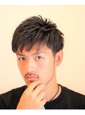 アップバングメンズショート黒髪