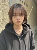 =メンズボブ/ダークアッシュ/ニュアンスパーマ/メンズウルフ