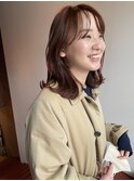 小顔レイヤーロブヘアカットブリーチなしココアブラウン