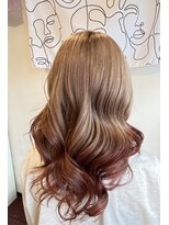 ヘアー ルシア(hair lucia)&nbsp;【20代に人気】ミルクティー×裾ピンク×オレンジグラデーション