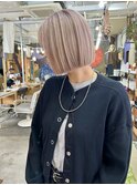 ぱつっとボブ×ペールピンク20代