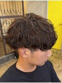 メンズマッシュカットツーブロックスパイラルシャドウパーマ