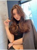 韓国風くびれレイヤーカット×グレージュ×透明感ブラウン川又