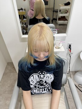 ハイネ(hyne) ブロンドカラー×裾カラーブルー