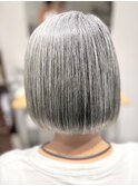 60代/前下がりボブ/グレイヘア/縮毛矯正【新宿三丁目駅直結