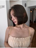 大人ボブ　切りっぱなしボブ　ワンカールボブ　ブラウンカラー