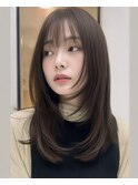 黒髪/グレーベージュ/レイヤーロング/前髪パーマ[新宿駅]