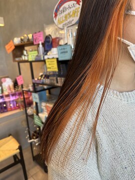 アチーブ ヘア デザイン(achieve hair design) アプリコットオレンジイヤリングカラー×グレージュスストレート