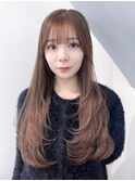 ロング顔周りレイヤーくびれヘア韓国ヘアおくれ毛_F0633