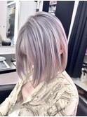 海外風ボブバレイヤージュ/シャドールーツ/シルバーアッシュ