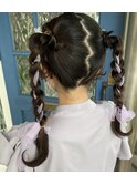 ツイン×リボン編み込み