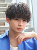 メンズヘアシャドウパーマメンズマッシュアッシュブラウン