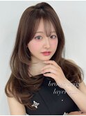 レイヤーカット ブラウンベージュ ぱっつん前髪 YUKI