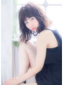 透明感カラーの無造作ミディアム