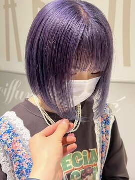 アース コアフュールボーテ 川中島店(EARTH coiffure beaute) パープルラベンダーダブルカラーケアブリーチ前下がりボブ
