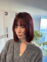 アウラヘアーサロン(aura hair salon)&nbsp;顔周りジャギー×チェリーレッド