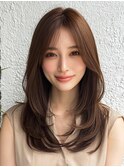 レイヤー 顔周りカット 前髪 ブラウン 透明感カラー 髪質改善