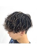 メンズパーマ 波巻きスパイラル  メッシュキャップハイライト