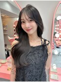 韓国ヘア/くびれヘア/艶髪/大人上品/流し前髪/前髪なし