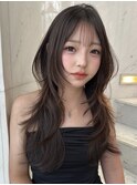 レイヤーカット ハッシュカット 韓国ヘア ブラウンカラー