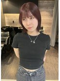 ワインレッド×切りっぱなしボブ