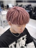 メンズカットハイトーン韓国風ピンクマッシュブリーチ