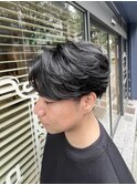 フェザーパーマ/ニュアンスパーマ/センターパート/メンズカット