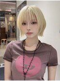 石塚/ぱっつん顔まわりウルフブロンドタッセルレイヤーボブ新宿