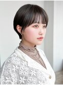 ショートオリーブグレー前髪カットおくれ毛小顔_F0861