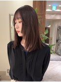 ◯姫カット顔周りレイヤーミディアム切りっぱなしロブグレージュ