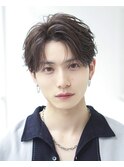 韓国ヘアカルマパーマカルマバングセンターパート黒髪ウルフ