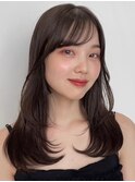顔周りレイヤーカットグレージュカラーくびれボブベージュカラー