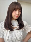 ナチュラル暖色ブラウンワイドバングミドルレイヤー
