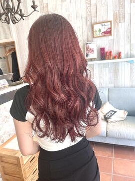 ラグーン(LAGOON) 韓国ブリーチダブルカラーレッドインナーカラー前髪カット