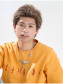 ハイライトミルクティーベージュツーブロックメンズマッシュ
