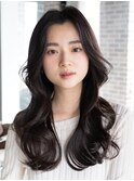 レイヤーカット毛先ワンカールくせ毛風カール薄めバングデジパ