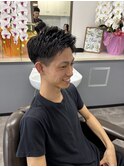 アイロンパーマビジカジツーブロック刈り上げナチュラル癖毛風