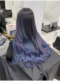 ブルーパープルミックスバレイヤージュ