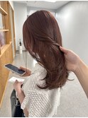 こっくり暖色ピンクブラウン顔周りレイヤーカット艶感カラー奈良