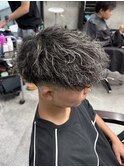 メンズパーマホワイトメッシュバロックパーマ
